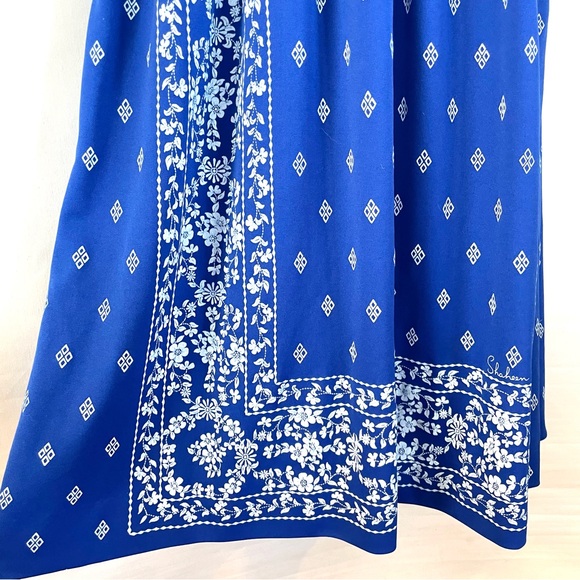 Vintage Alfred Shaheen Signed Blue White Spring Summer Midi Dress Size 12 (4/6) - Picture 11 of 15